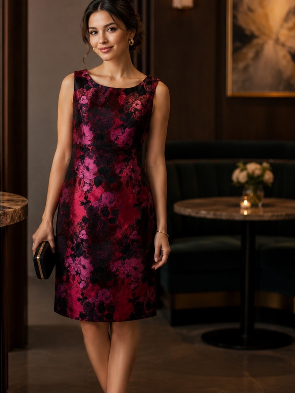 Kasper Jacquard Floral Sleeveless Dress